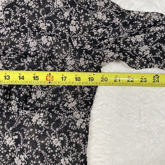 Vtg Y2K Women's Sz Lg Sheer Button Down Top Babydoll Coquette Dark Floral Fairy - Picture 5 of 7